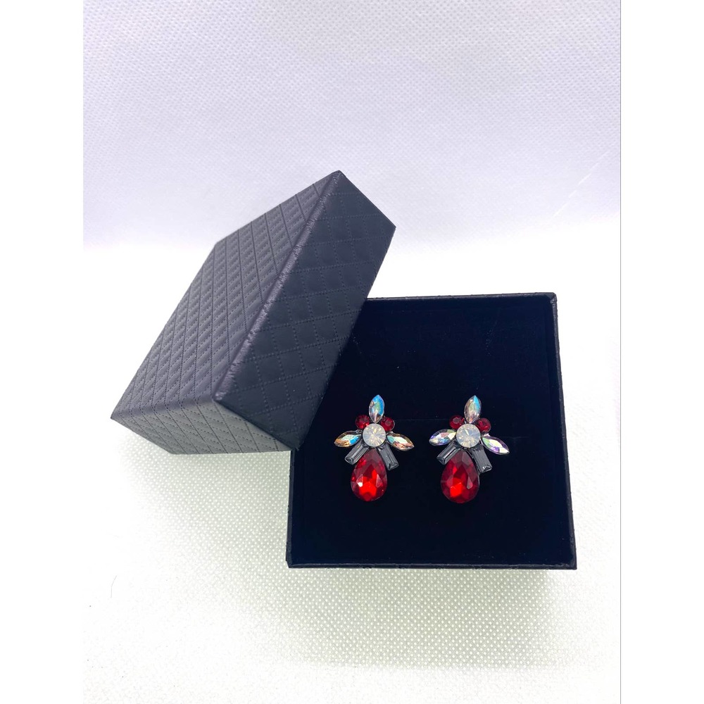 Imitation Red Ruby Rhinestone Cubic Zirconia CZ Post Earrings Set - Picture 7 of 7